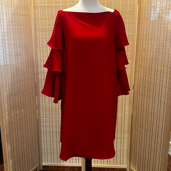 Nanette Lapore red dress with tier sleeves size 10 - Picture 2 of 7